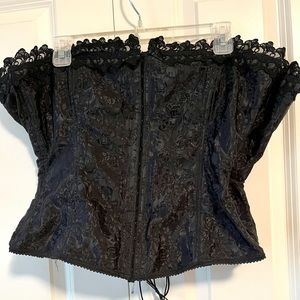 Vintage Grenier floral embossed black lace up corset